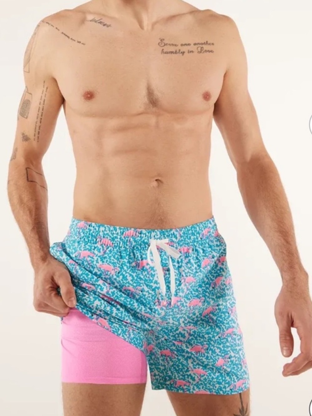 Chubbies The Domingos Are For Flamingos Swim Short 5.5” Size Small Blue Pink